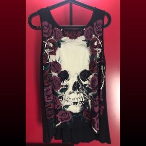 SKULL & ROSES LACE-UP BACK TANK TOP